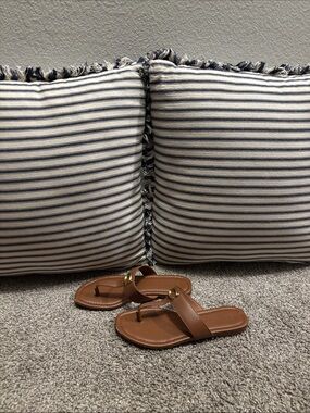 Coach Brown Leather Thong Sandals with Gold Accent